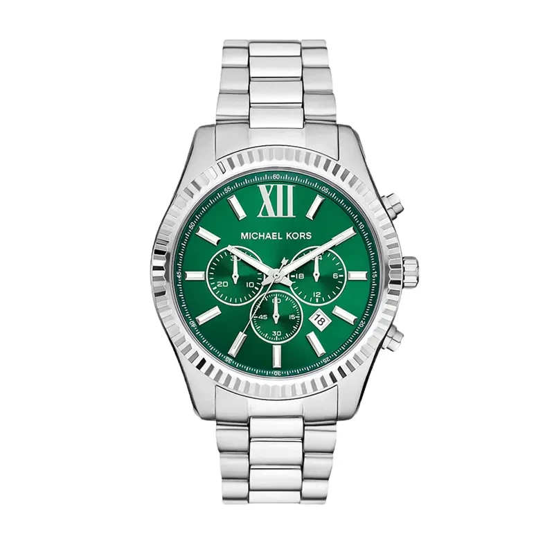 Michael Kors Lexington Green Dial Silver Men's Watch- MK9152